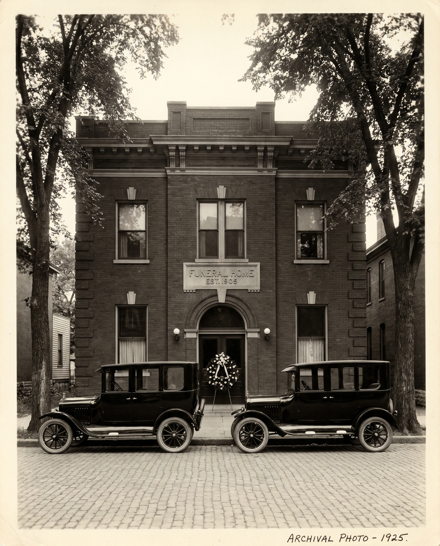 Hartwell & Sons chapel circa 1925, with horse-drawn hearse